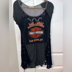 Harley Davidson Handmade Mixed Media Cotton/Lace Mix Tunic Top Size Large